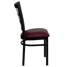 Load image into Gallery viewer, HERCULES Series Black Window Back Metal Restaurant Chair - Burgundy Vinyl Seat - Side