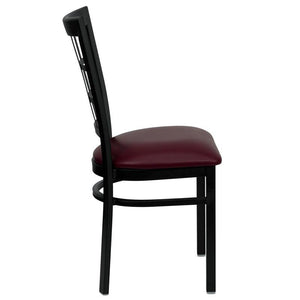 HERCULES Series Black Window Back Metal Restaurant Chair - Burgundy Vinyl Seat - Side