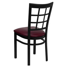 Load image into Gallery viewer, HERCULES Series Black Window Back Metal Restaurant Chair - Burgundy Vinyl Seat - Back