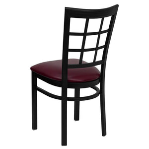 HERCULES Series Black Window Back Metal Restaurant Chair - Burgundy Vinyl Seat - Back