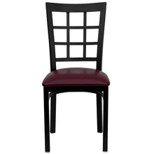 Load image into Gallery viewer, HERCULES Series Black Window Back Metal Restaurant Chair - Burgundy Vinyl Seat - Front