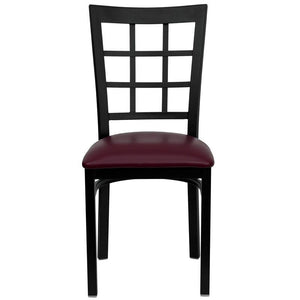 HERCULES Series Black Window Back Metal Restaurant Chair - Burgundy Vinyl Seat - Front