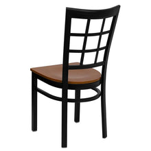 Load image into Gallery viewer, HERCULES Series Black Window Back Metal Restaurant Chair - Cherry Wood Seat