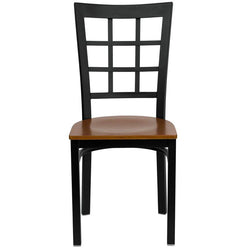 HERCULES Series Black Window Back Metal Restaurant Chair - Cherry Wood Seat  - Front