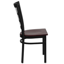 Load image into Gallery viewer, HERCULES Series Black Window Back Metal Restaurant Chair - Mahogany Wood Seat