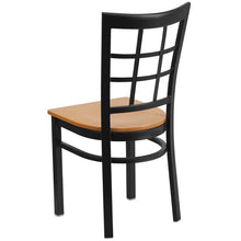 Load image into Gallery viewer, HERCULES Series Black Window Back Metal Restaurant Chair - Natural Wood Seat