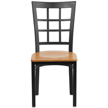Load image into Gallery viewer, HERCULES Series Black Window Back Metal Restaurant Chair - Natural Wood Seat