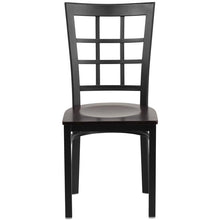 Load image into Gallery viewer, HERCULES Series Black Window Back Metal Restaurant Chair - Walnut Wood Seat