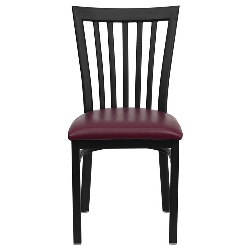 HERCULES Series Black School House Back Metal Restaurant Chair - Burgundy Vinyl Seat - Front