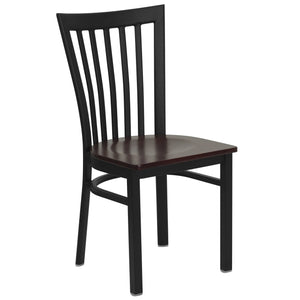 HERCULES Series Black School House Back Metal Restaurant Chair - Mahogany Wood Seat