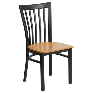 HERCULES Series Black School House Back Metal Restaurant Chair - Natural Wood Seat