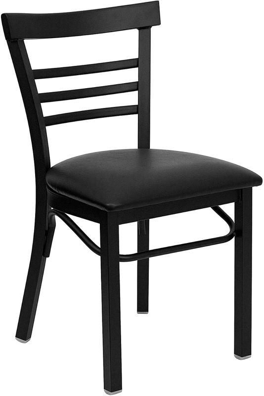 HERCULES Series Black Ladder Back Metal Restaurant Chair - Black Vinyl Seat
