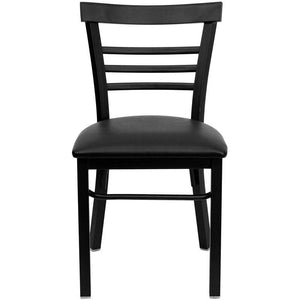 HERCULES Series Black Ladder Back Metal Restaurant Chair - Black Vinyl Seat - Front