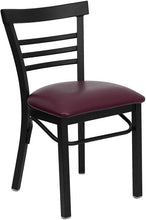 Load image into Gallery viewer, HERCULES Series Black Ladder Back Metal Restaurant Chair - Burgundy Vinyl Seat