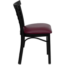 Load image into Gallery viewer, HERCULES Series Black Ladder Back Metal Restaurant Chair - Burgundy Vinyl Seat - Side