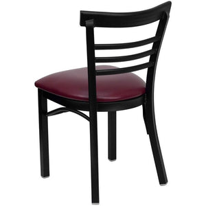 HERCULES Series Black Ladder Back Metal Restaurant Chair - Burgundy Vinyl Seat - Back