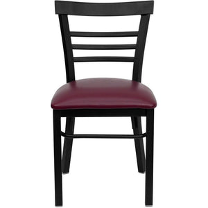 HERCULES Series Black Ladder Back Metal Restaurant Chair - Burgundy Vinyl Seat - Front