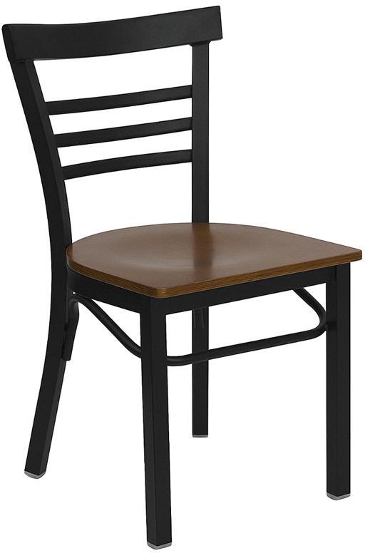 HERCULES Series Black Three-Slat Ladder Back Metal Restaurant Chair - Cherry Wood Seat