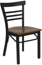 Load image into Gallery viewer, HERCULES Series Black Three-Slat Ladder Back Metal Restaurant Chair - Cherry Wood Seat