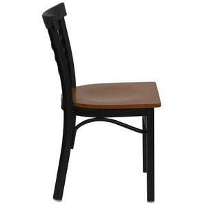 Black Metal Restaurant Chair - Cherry Wood Seat