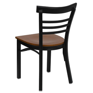 HERCULES Series Black Three-Slat Ladder Back Metal Restaurant Chair - Cherry Wood Seat - Back