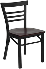 Load image into Gallery viewer, HERCULES Series Black Three-Slat Ladder Back Metal Restaurant Chair - Mahogany Wood Seat