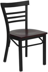 HERCULES Series Black Three-Slat Ladder Back Metal Restaurant Chair - Mahogany Wood Seat