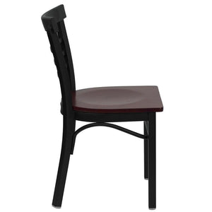 HERCULES Series Black Three-Slat Ladder Back Metal Restaurant Chair - Mahogany Wood Seat - Side