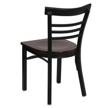 Load image into Gallery viewer, HERCULES Series Black Three-Slat Ladder Back Metal Restaurant Chair - Mahogany Wood Seat - Back