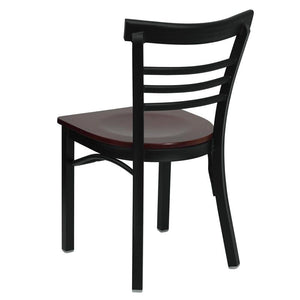 HERCULES Series Black Three-Slat Ladder Back Metal Restaurant Chair - Mahogany Wood Seat - Back
