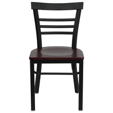 Load image into Gallery viewer, HERCULES Series Black Three-Slat Ladder Back Metal Restaurant Chair - Mahogany Wood Seat - Front