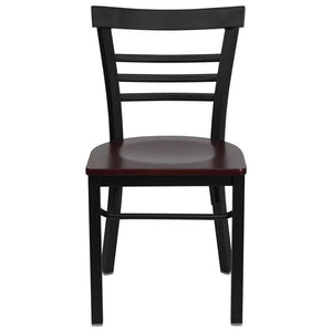 HERCULES Series Black Three-Slat Ladder Back Metal Restaurant Chair - Mahogany Wood Seat - Front