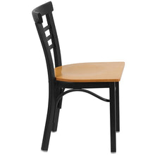 Load image into Gallery viewer, HERCULES Series Black Three-Slat Ladder Back Metal Restaurant Chair - Natural Wood Seat - Side