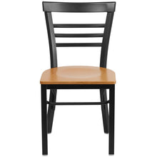 Load image into Gallery viewer, HERCULES Series Black Three-Slat Ladder Back Metal Restaurant Chair - Natural Wood Seat - Front