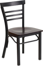 Load image into Gallery viewer, HERCULES Series Black Three-Slat Ladder Back Metal Restaurant Chair - Walnut Wood Seat
