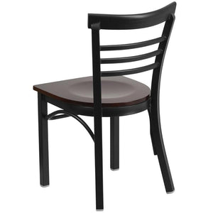 HERCULES Series Black Three-Slat Ladder Back Metal Restaurant Chair - Walnut Wood Seat - BAck