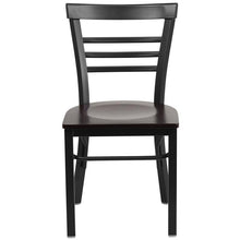 Load image into Gallery viewer, HERCULES Series Black Three-Slat Ladder Back Metal Restaurant Chair - Walnut Wood Seat - Front
