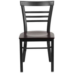 HERCULES Series Black Three-Slat Ladder Back Metal Restaurant Chair - Walnut Wood Seat - Front