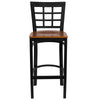 HERCULES Series Black Window Back Metal Restaurant Barstool - Cherry Wood Seat - Front
