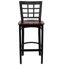 Load image into Gallery viewer, HERCULES Series Black Window Back Metal Restaurant Barstool - Mahogany Wood Seat