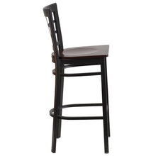 Load image into Gallery viewer, HERCULES Series Black Window Back Metal Restaurant Barstool - Walnut Wood Seat