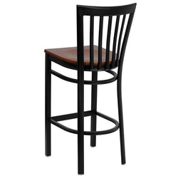 HERCULES Series Black School House Back Metal Restaurant Barstool - Cherry Wood Seat - Back