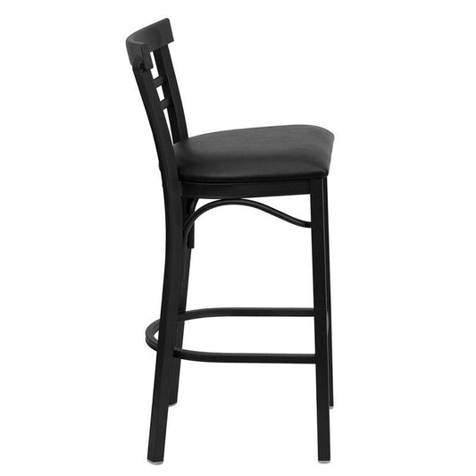 Metal Restaurant Barstool - Black Vinyl Seat