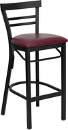 HERCULES Series Black Two-Slat Ladder Back Metal Restaurant Barstool - Burgundy Vinyl Seat