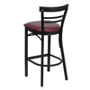 HERCULES Series Black Two-Slat Ladder Back Metal Restaurant Barstool - Burgundy Vinyl Seat - Back