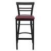 HERCULES Series Black Two-Slat Ladder Back Metal Restaurant Barstool - Burgundy Vinyl Seat - Front