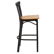 Load image into Gallery viewer, HERCULES Series Black Two-Slat Ladder Back Metal Restaurant Barstool - Natural Wood Seat