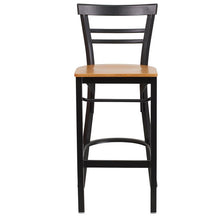 Load image into Gallery viewer, HERCULES Series Black Two-Slat Ladder Back Metal Restaurant Barstool - Natural Wood Seat