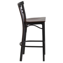 Load image into Gallery viewer, HERCULES Series Black Two-Slat Ladder Back Metal Restaurant Barstool - Walnut Wood Seat