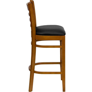 HERCULES Series Ladder Back Cherry Wood Restaurant Barstool - Black Vinyl Seat by Flash Furniture